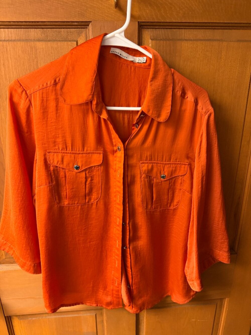 Karen Millen Women's Burnt Orange Button Down Shirt/Blouse Size 8 In Great Shape